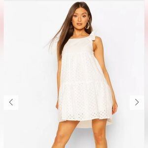 Boohoo White Cotton Broderie Lined Maternity Dress Size 12